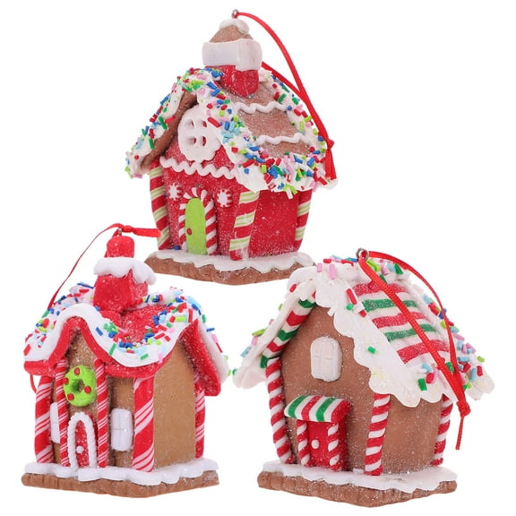 OUNONA 3Pcs Lightweight Polymer Clay Gingerbread House Ornaments for Christmas Tree Hanging and Holiday Party Decor