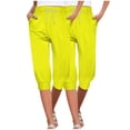 thumbnail image 1 of Diufon 2pc Womens Capris Pants Summer Solid Color Pants Elastic Waist Drawstring Pants with Pockets, 1 of 7
