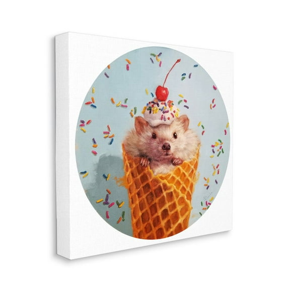 Mouse with Cherry Desert Ice Cream Cone Painting Animals & Insects Gallery-Wrapped Canvas Print Wall Art, 17x17