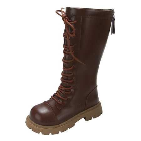 

YTIANH Running Shoes Children Shoes Tick Heel Flat Boots Fashionable Winter Outdoor Children Princess Boots Brown 31