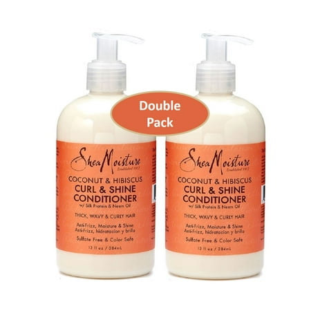 Shea Moisture Coconut and Hibiscus Curl & Shine Conditioner w/ Silk Protein & Neem Oil 12 oz – Thick, Wavy & Curly Hair – Value Double Pack – Qty of