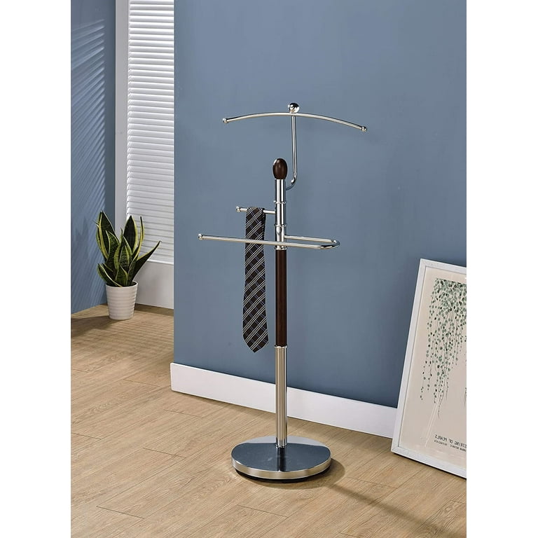 Chrome Walnut Metal Wood Coat Hat Suit Valet Stand Organizer