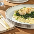 thumbnail image 6 of Gibson Elite 12 Piece (Service for 4) Townscape Plates and Bowls Reactive Glaze Embossed Round Dishes Terracotta Ceramic Dinnerware Set - Cream White, 6 of 13