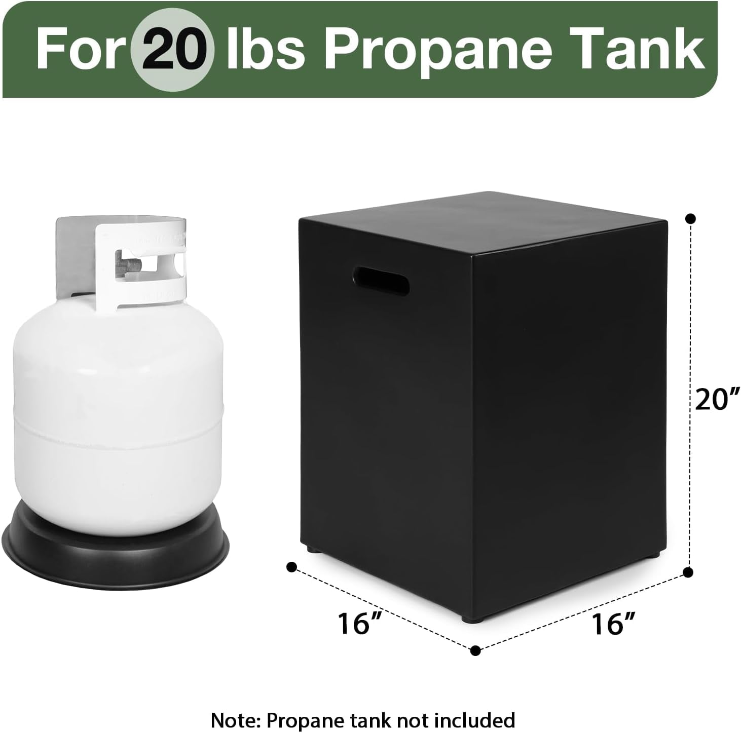Propane Tank Cover Table 16"x16"x20"H Square Propane Tank Storage Hideaway Box for Gas Fire Pits, Black Concrete Gas Tank Holder Outdoor Side Table for 20 Pound Gas Tank