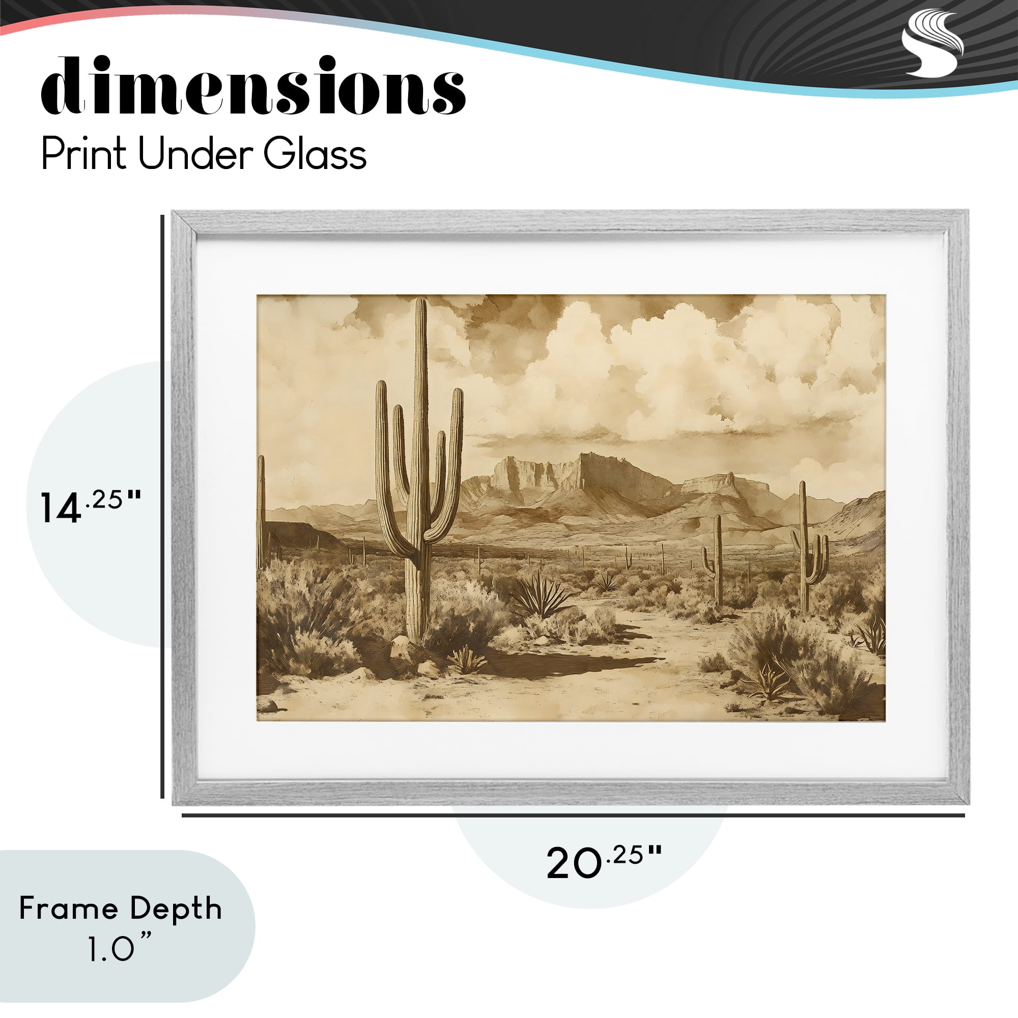 Stupell Industries Vintage Desert Peaks with Saguaro Gray Framed Print Under Glass, design by Franklyn Gregory
