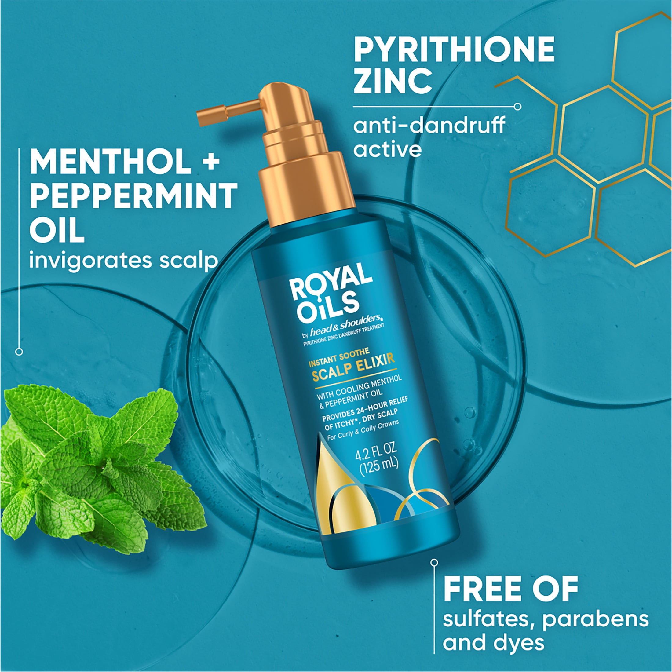 Head & Shoulders Royal Oils Instant Soothe Scalp Elixir Treatment, 4.2 fl oz, for Dry Scalp