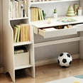 thumbnail image 4 of WILK Solid Wood Kids Study Desk  Drafting Table Student's Computer Station and Writing Desk with Multiple Bookshelf, Drawer and Large Desktop (White), 4 of 7