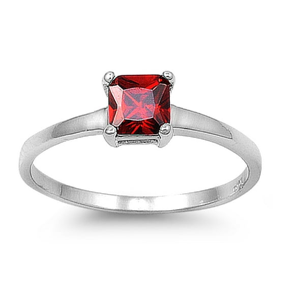 Princess Cut Solitaire Simulated Garnet Cubic Zirconia Ring Sterling Silver 925