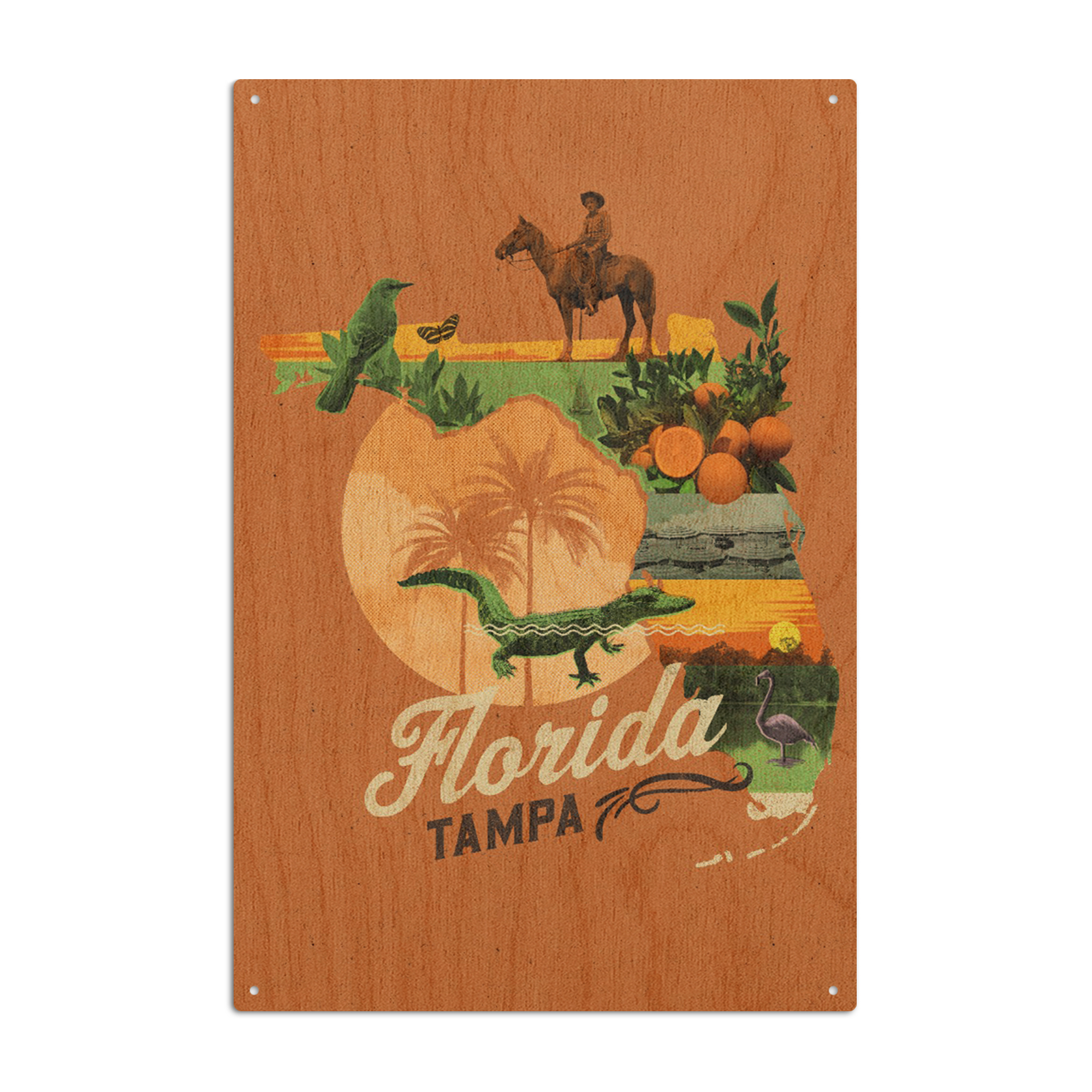 Tampa, Florida, State Photomontage, State Series Birch Wood Wall Sign ...