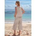 thumbnail image 4 of Women'S Summer 2 Piece Outfits Striped Sleeveless Top and Cropped Wide Leg Pants Sets Pockets Khaki L, 4 of 8