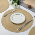 thumbnail image 3 of Beige Round Braided Placemats with Woven Lace Edge, 15 Inch Farmhouse Style Placemat for Table Decor, Heat Resistant Durable Table Mats, 3 of 14