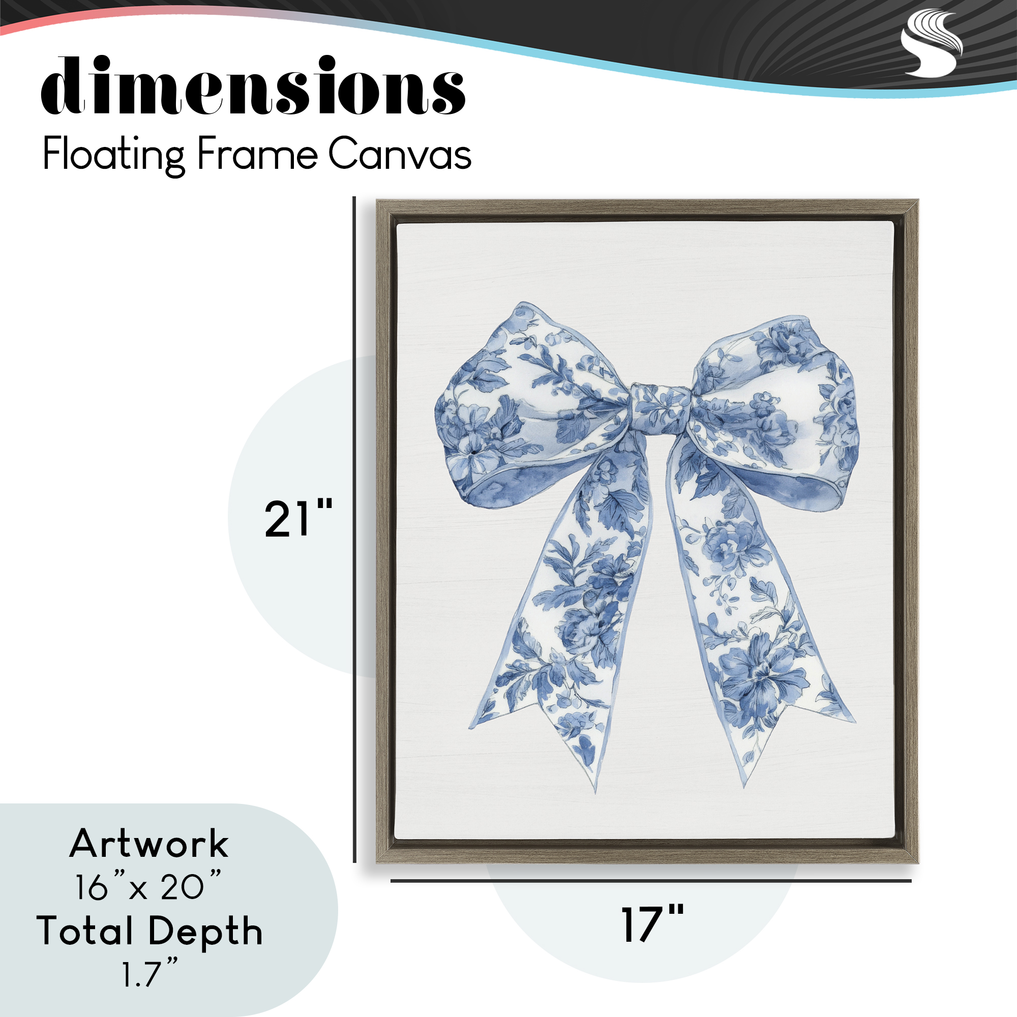 Soft Delicate Toile Bow Brown Framed Floater Canvas Wall Art, design by Lettered and Lined