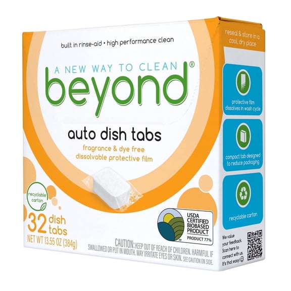 Beyond Auto Dishwasher Tablets, Plant Based, Fragrance & Dye Free, 32 Count