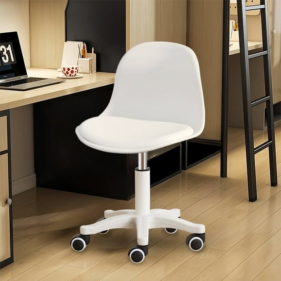 XUEGW Small Desk Task Chair 1 Pack, Cute Armless Vanity Chairs with Soft Padded Cushion, Plastic Height-Adjustable Home Office Chairs for Teens Girls, White