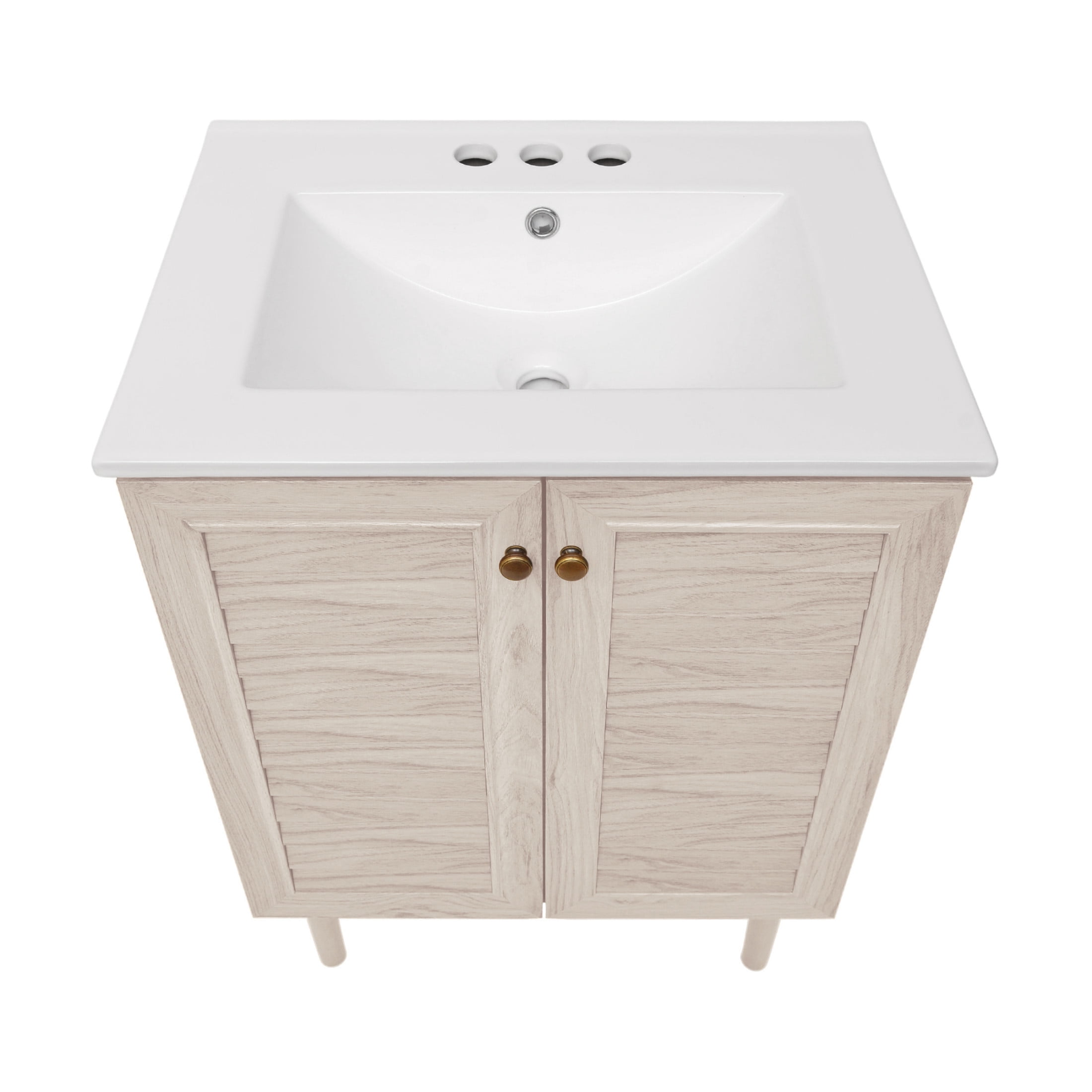 Bron 24" Freestanding Bathroom Vanity in White Oak with 3-Hole Centerset Sink Top