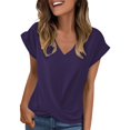 thumbnail image 3 of Kaondbfi Solid Color V Neck T Shirt Elegant Short Sleeved Top for Spring and Summer Women's Clothing, 3 of 7