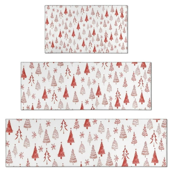 Red Christmas Tree Pattern Kitchen Rugs Sets Of 3,Kitchen Runner Rugs Non Skid Washable,Decorative Kitchen Floor Mats for Kitchen,Sink,Laundry,17"x30"  17"x47"   17"x59"