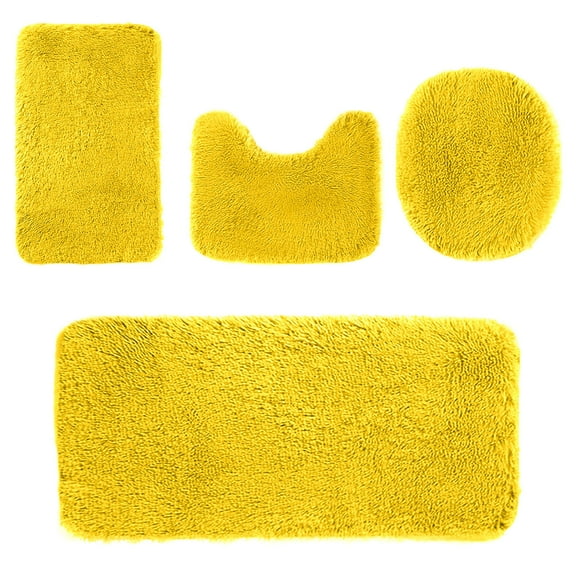 potrochi Bathroom Rug Set 4 Piece, Soft Absorbent Microfiber Bath Mats and U-Shaped Contour Toilet Rug, Non-Slip, Machine Wash Dry, Plush Shaggy Bath Mats for Bathroom