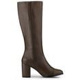 thumbnail image 2 of BLISSFUL STEP Women's Boots Round Toe Block Heels Knee High Solid Side Zipper Boots Dark Brown 6, 2 of 7