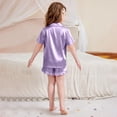 thumbnail image 6 of YunPes Girls Satin Outfits Button-Down Short Sleeve Tops Ruffle Shorts PJS Sets Kids Elegant Comfy 2 Piece Clothing 5-15 Years, 6 of 7