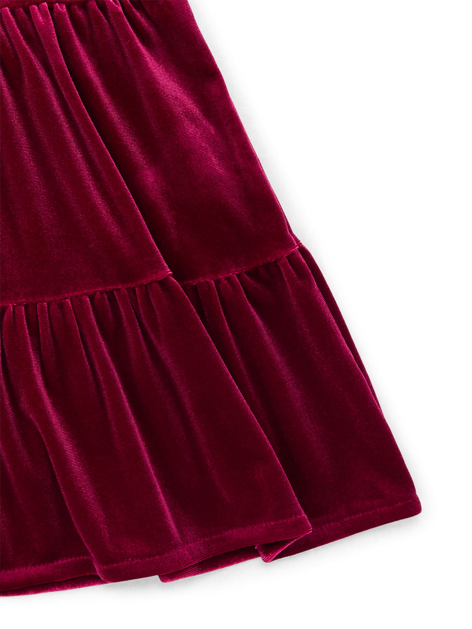 Wonder Nation Toddler Girls Tiered Velvet Dress with Puff Sleeves, Sizes 12M-5T