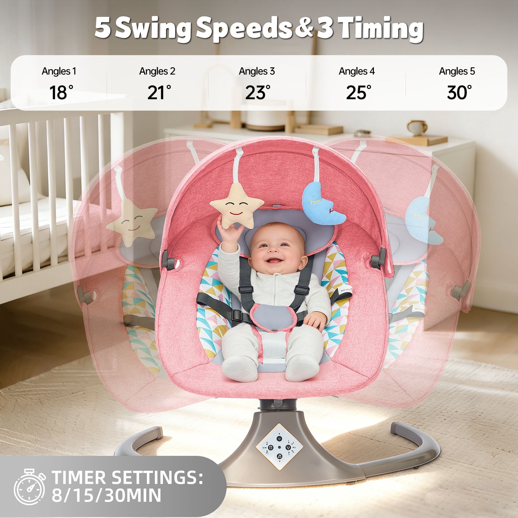 Fashionsmile Electric Baby Swing, Caveen Infant Swing Rocker with Remote Control, 5 Sway Speeds, Bluetooth Music, Grey