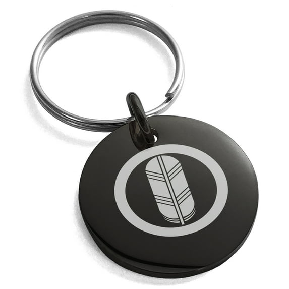 Stainless Steel Saigo Samurai Crest Engraved Small Medallion Circle Charm Keychain Keyring