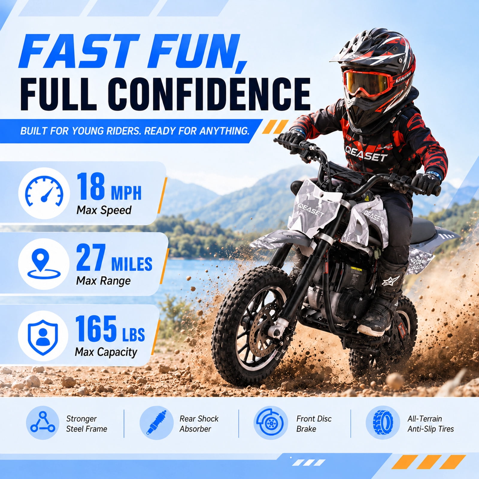 QEASET 39CC Dirt Bike, Mini Bike 4-Stroke Gas Powered off Road with Max Speed 20MPH, Pull Start
