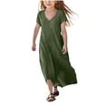thumbnail image 1 of Mgmyaa Robe pour Filles, Été, Manches Courtes, Col en V, à Enfiler, Longue, Robe de Plage Évasée, Robe Décontractée, 1 of 5
