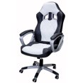 thumbnail image 1 of ViscoLogic Chaise de Bureau Pivotante de Style de Course TURBO Gaming (Blanc & Noir), 1 of 3