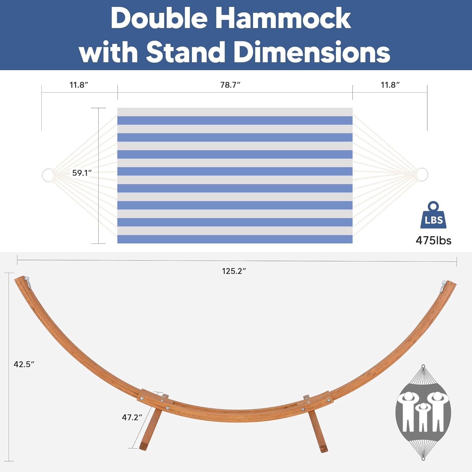 SUNCREAT Hammocks for Outside with Stand, Porch Hammock and Stand, 475 lbs Capacity, Blue & White