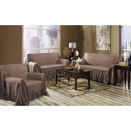 VENICE 3 PIECE SET SOFA LOVESEAT & CHAIR FURNITURE THROW COVERS, RUFFLE BORDER - Picture 9 of 13