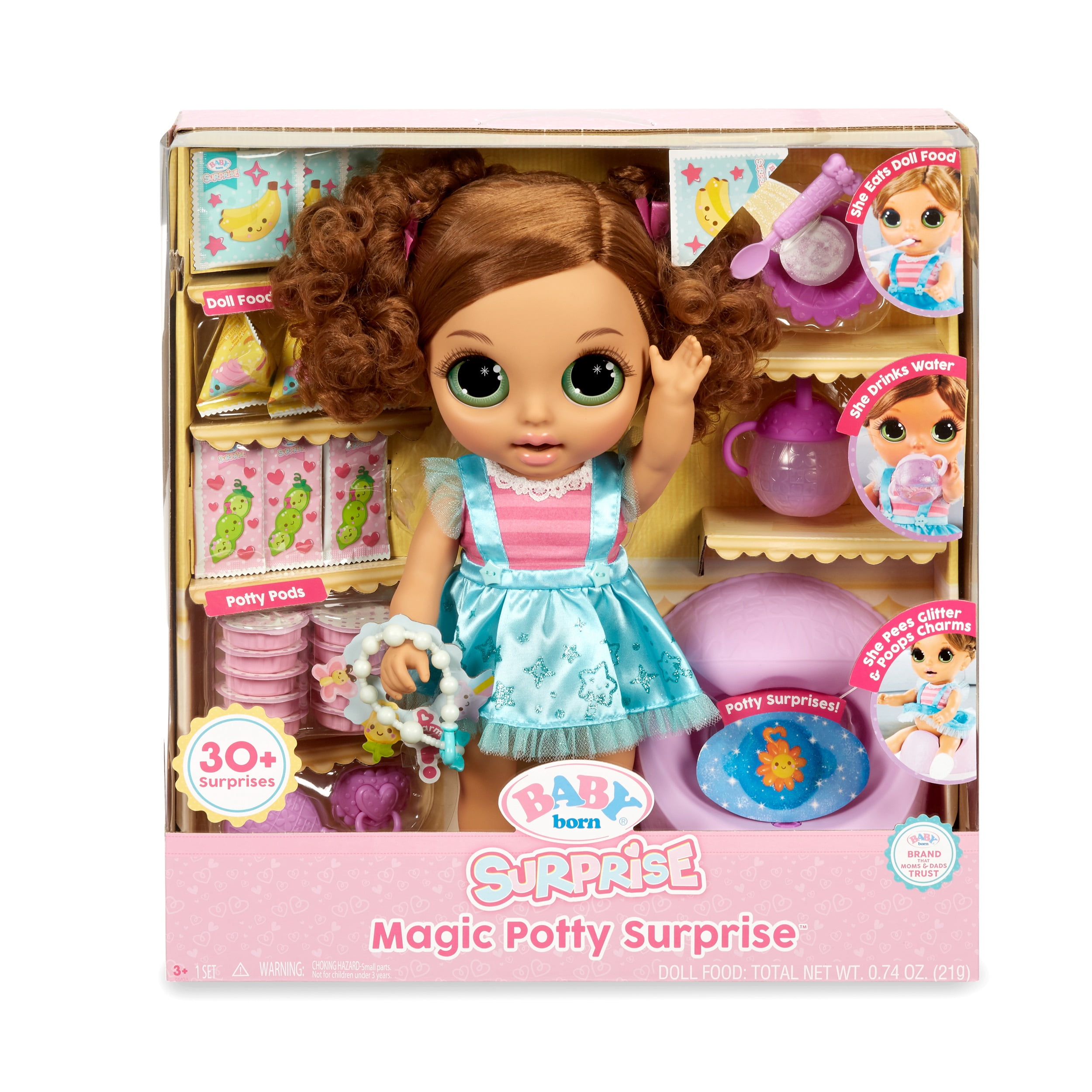 Baby Born Surprise Magic Potty Surprise Blue Eyes – Doll Pees Glitter &  Poops Surprise Charms Doll Playset