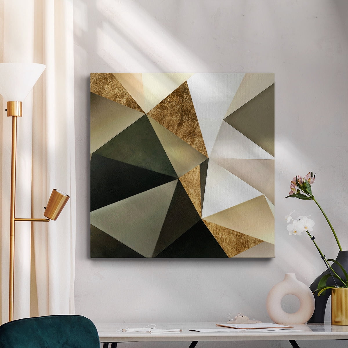 Wexford Home Gold Polygon Wall I-Premium Gallery Wrapped Canvas, 40" x 40" - Ready to Hang