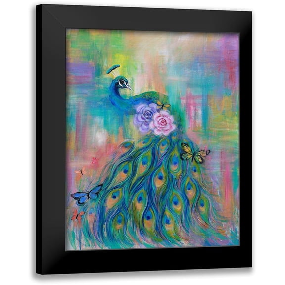Wickstrom, Martin 12x14 Black Modern Framed Museum Art Print Titled - Rainbow Peacock