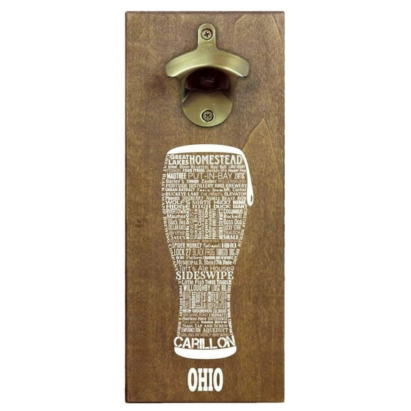 Torched Ohio Craft Beer Typography Opener Magnetic Cap Catching 12"x5"x2.5"