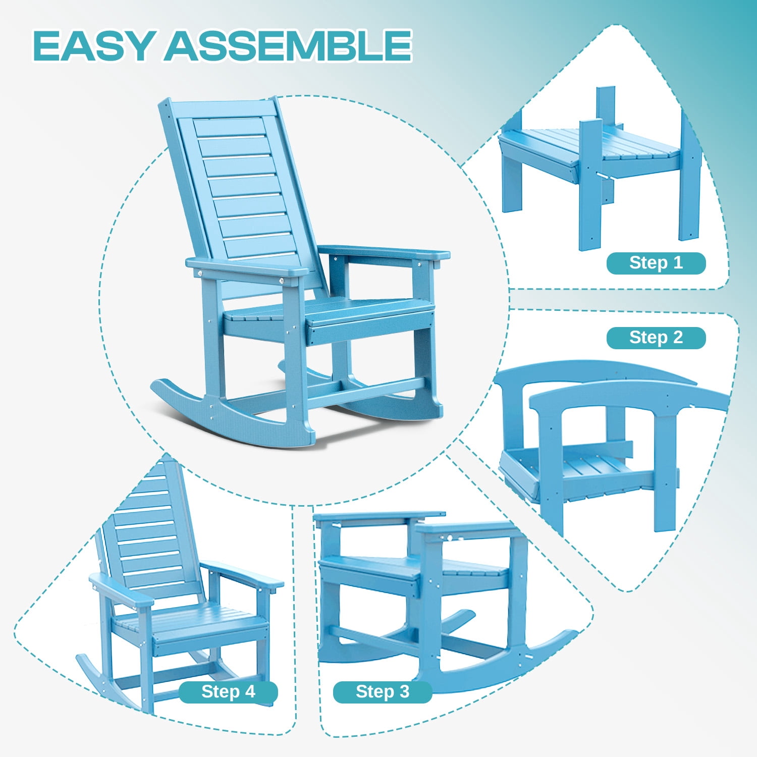 FODINGHILL Outdoor Rocking Chair Set,2 Rocking Chairs with 1 Side Table,HDPE Patio Furniture Sets,High Back Porch Rocker,2-Tier End Table for Backyard Garden Balcony,Arctic