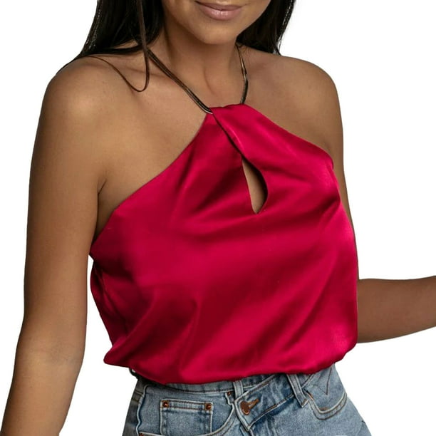 Playeras,Blusas y Tops,Ropa para Mujer Lindo camisetas sin mangas para las mujeres Mujeres moda sexy cuello sin mangas camisetas sin mangas causal chaleco espalda menos tops (Red, XL)