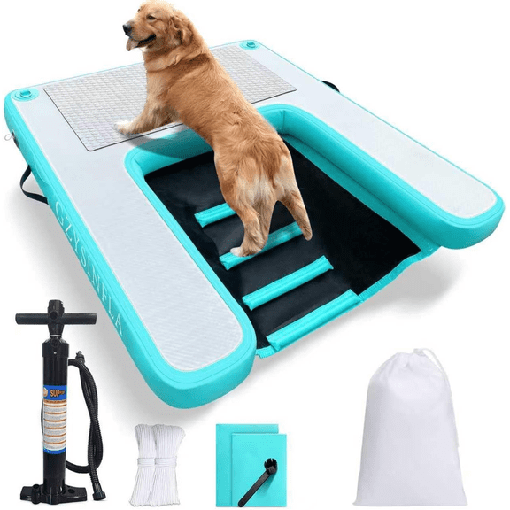 Connsann Inflatable Non-slip Dog Pool Ramp with Pump, Rope, Repair Kit