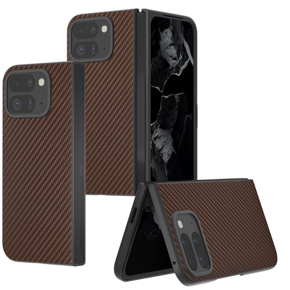 Allytechgroup Carbon Fiber Case for Google Pixel 9 Pro Fold, Slim Fit Shockproof Drop Protective Minimalist Bumper Rugged Phone Case for Women Men, Coffee