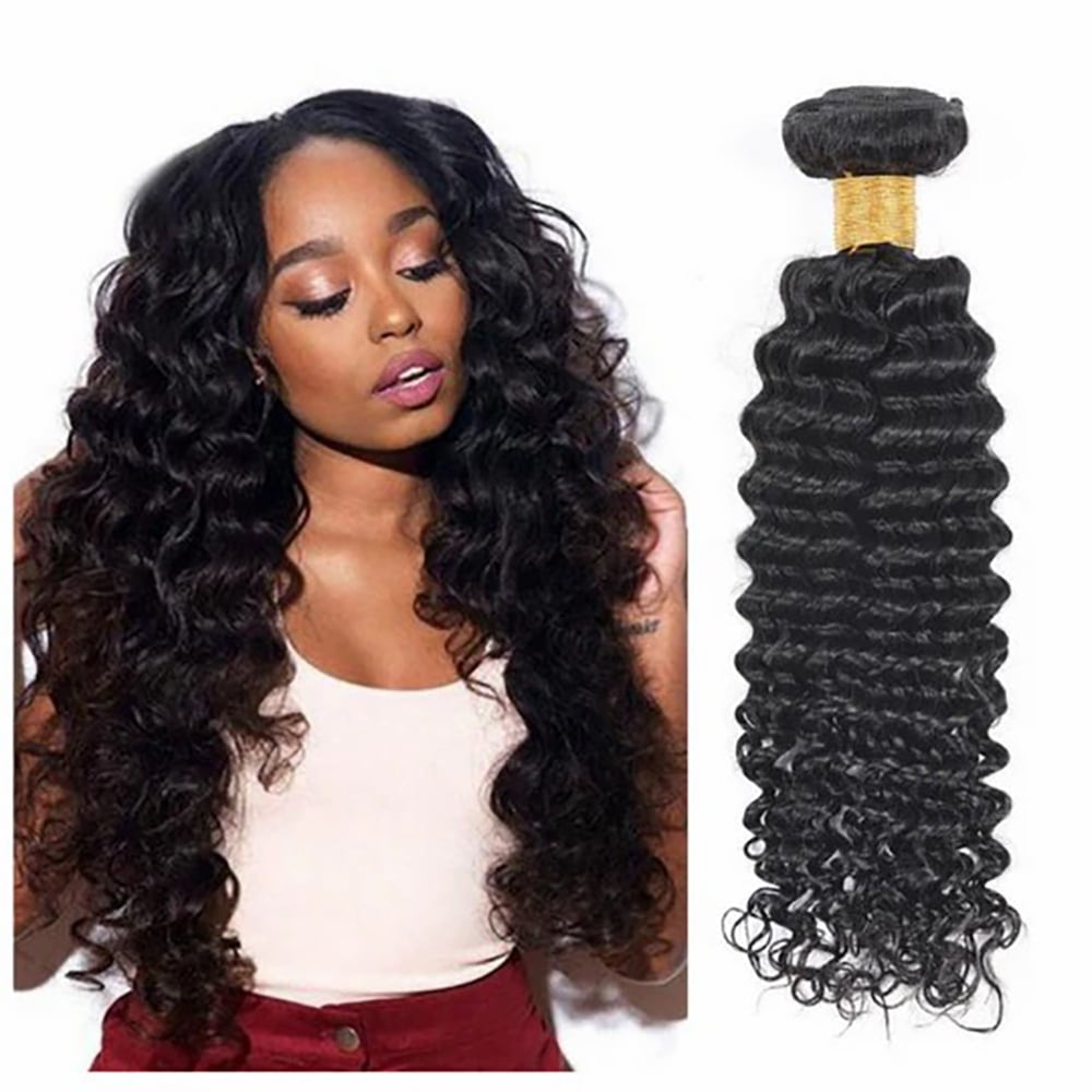 YYAo Human Hair, Hairpiece, Wig,Affordable hair Deep Wave 100% Human Hair 1 Bundle Natural Black 10"-30"