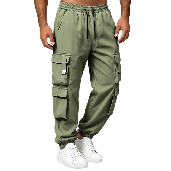Elvqul Cargo Pants with Multi Pockets Mens Elastic Waist Joggers Drawstring Tactical Pants Outdoor Jogger Hiking Lightweight