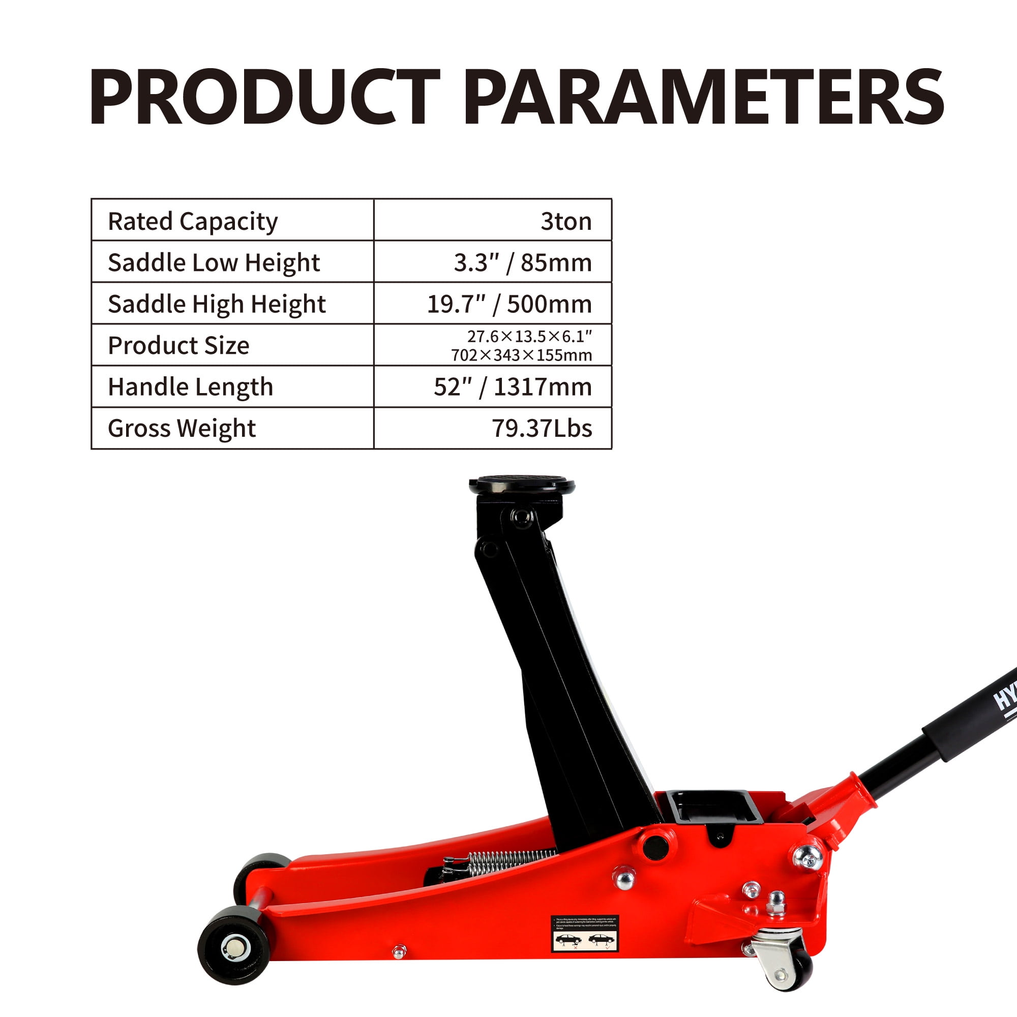 3 Ton / 6600 LBS Low Profile Floor Jack, Heavy Duty Steel Hydraulic Floorjack Racing Floor Jack with Dual Piston Quick Lift Pump, Lifting Range 3.3