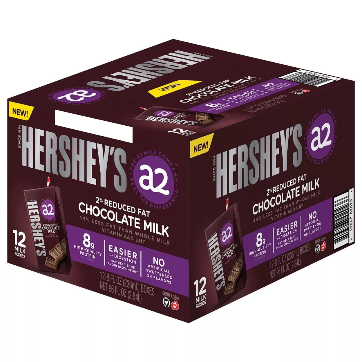 Hershey's a2 Milk Aseptic 2 Reduced Fat Chocolate Milk, 8 Fluid Ounce (12 Pack)