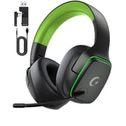 Wireless Gaming Headset 2.4GHz for PS5/PS4/PC/Switch,Bluetooth 5.3 Headphones with Noise-Canceling Mic, 7.1 Surround Sound, 70H Battery Life, RGB Lights, Foldable, Portable-Black&Green