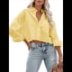 thumbnail image 2 of Camisas de Mujer con Botones, Tops Casuales de Larga, Blusa con Solapa y Bolsillo en el Pecho Amarillo S, 2 of 8