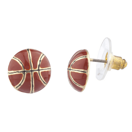 - Lux Accessories Gold Tone Brown Enamel Sports Basketball Novelty Post Earrings