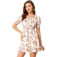 thumbnail image 1 of INSPIRE CHIC Mini Vestido Acampanado De Verano De Gasa Floral Con Escote Cuadrado Y Cintura Elástica Con Lazo Para Mujer Blanco L, 1 of 5