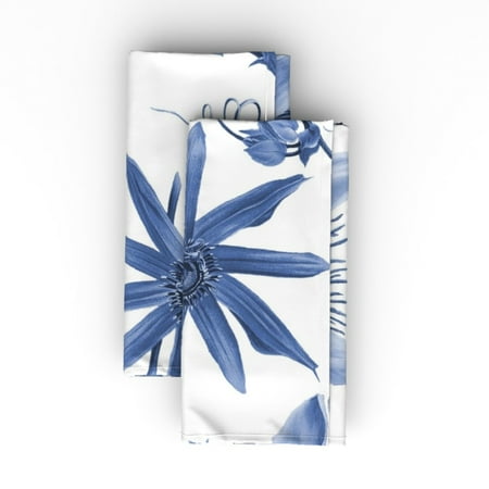 

Linen Cotton Canvas Dinner Napkins (Set of 2) - Floral Blue White Tropical Hawaiian Flowers Botanical Antique Beach Print Cloth Dinner Napkins by Spoonflower