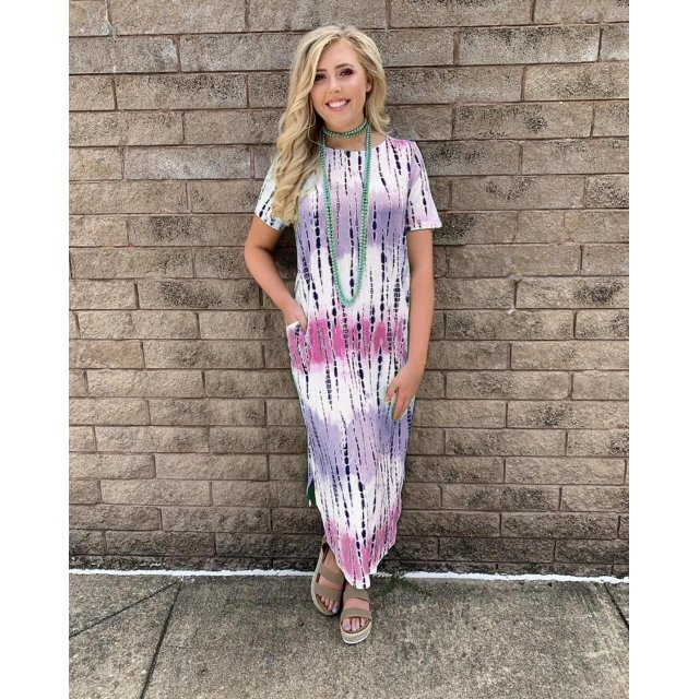 Nouvelle Robe Ample Imprimée pour Femmes Col Rond Manches Courtes Robe Tie-Dye Dégradée Robe Décontractée Style Tribal